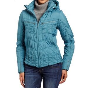 Prana Powder Parka Waterproof Women's Jacket Puffers Hooded Ruched Blue (Size S)